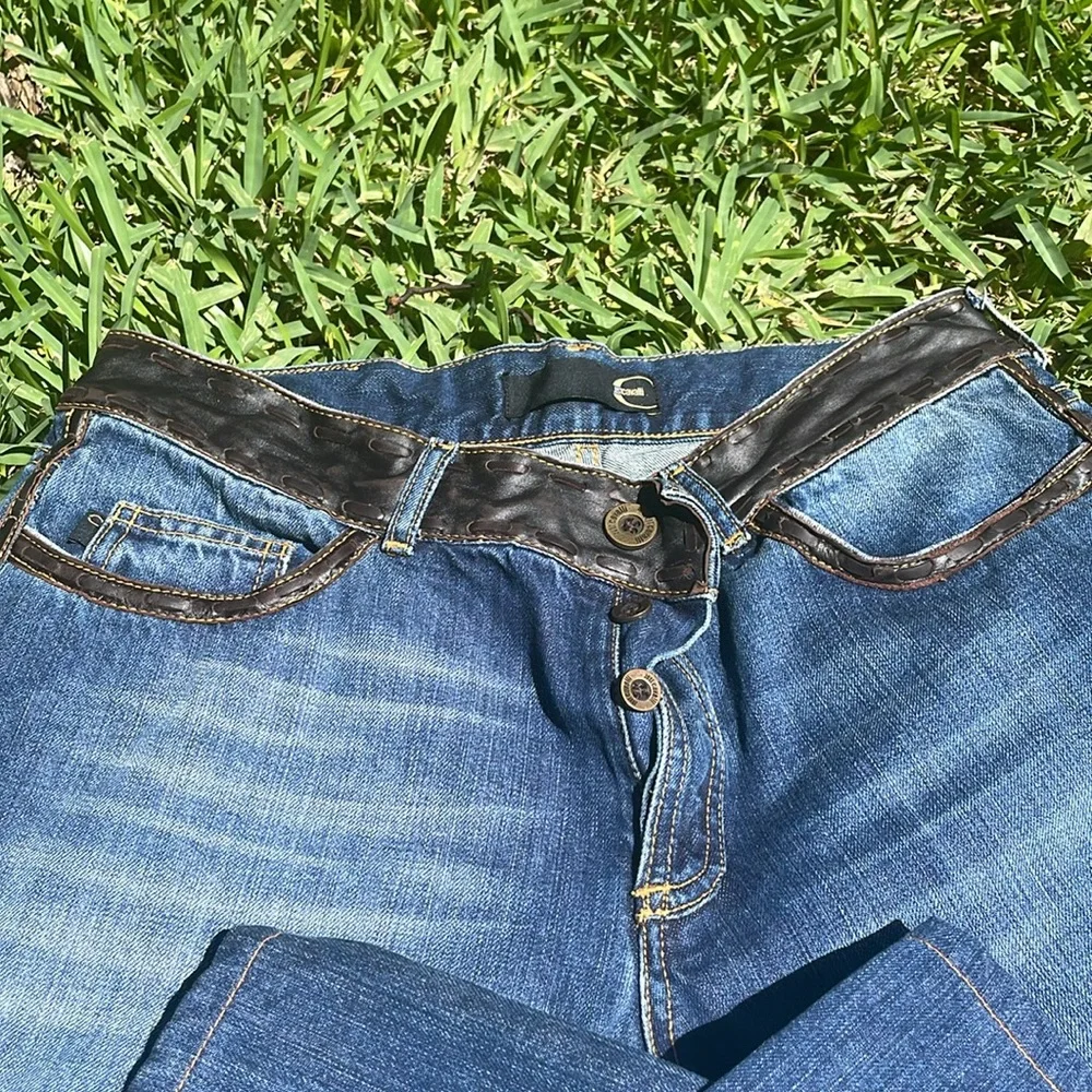 Just Cavalli Dark Brown Leather Trim Jeans